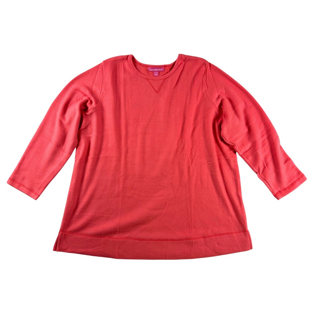 Woman Within Coral Pink Fleece Sweatshirt Crew Neck Plus Size 1X 22/24 37-8513-6